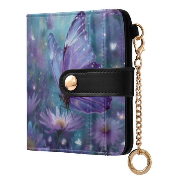 Qxltty Purple Sparkling Butterfly Ladies Wallet Rfid Slim Thin Compact Credit Card Women Wallet Zipper Coin Pocket and ID Window for Female Gifts
