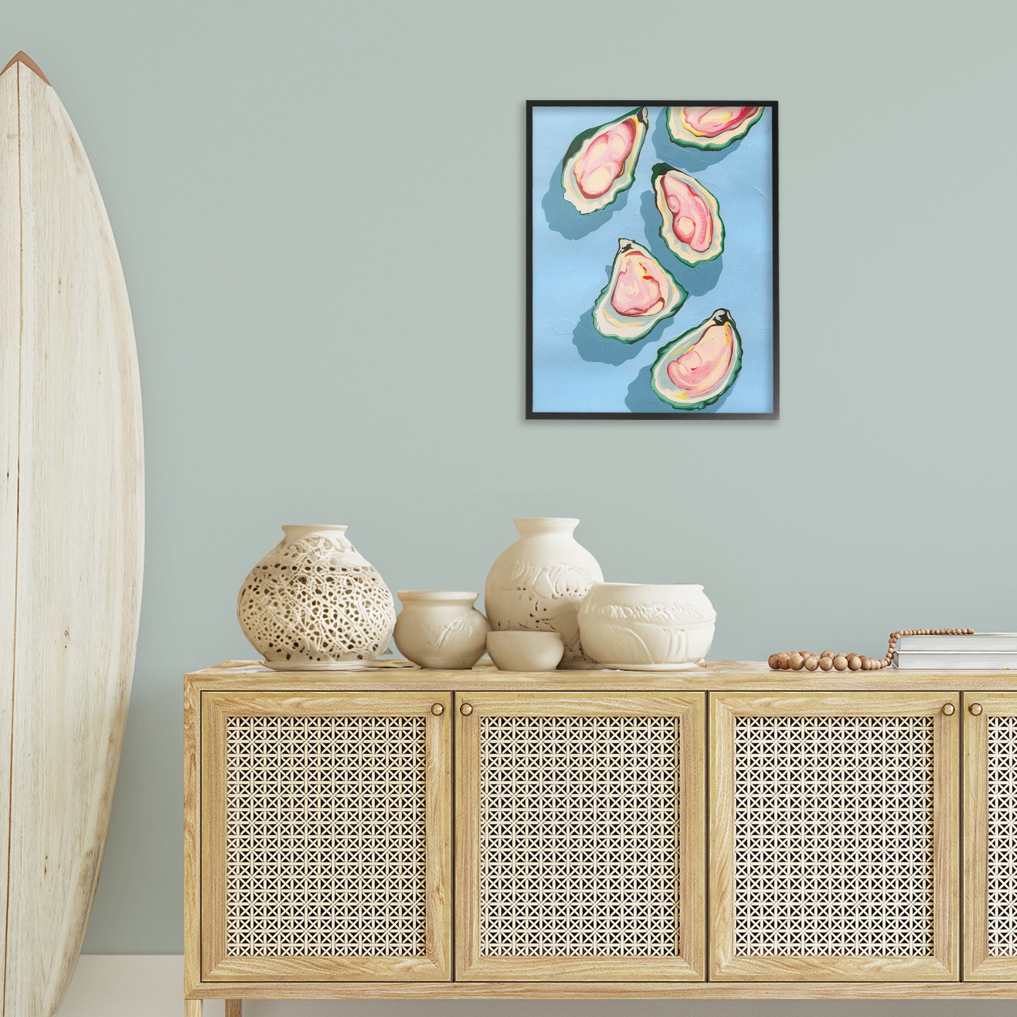 Stupell Industries Summer Beach Oysters Animals & Insects Painting Black Framed Art Print Wall Art, 24 x 30