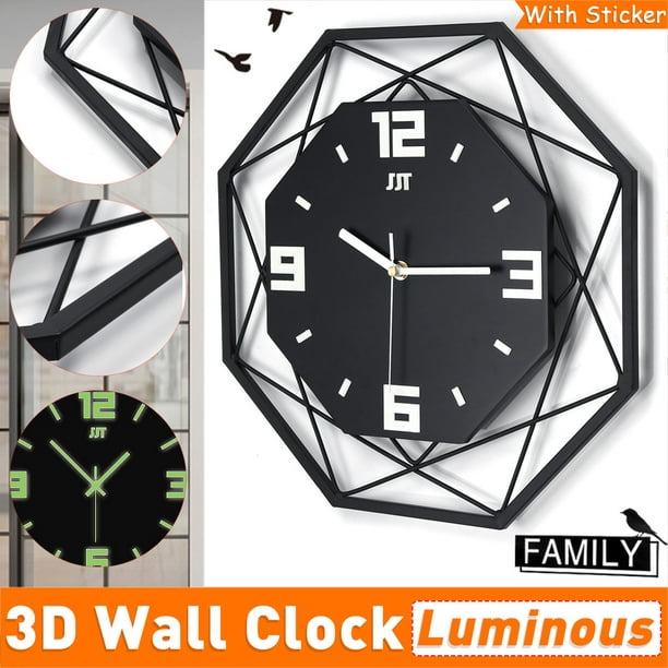 14" 3D Silencieux Horloge Murale Lumineuse Lueur dans les Horloges Décoratives Sombres Maison Salon Chambre à Coucher Décor
