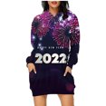 thumbnail image 1 of ICHUANYI Clearance Fashion Women Hooded Dress Pullover Long Sleeve Printing Pocket Casual Sweatshirt Dress(Purple, XXL) ICHUANYI WER2023081501193, 1 of 6