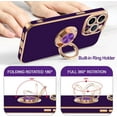 thumbnail image 4 of Case for iPhone 15 Pro Max Case with Ring Stand, 360° Rotatable Ring Holder Magnetic Kickstand, Plating Rose Gold Edge Soft Cover Protective Phone Case for iPhone 15 Pro Max 6.7", Dark Purple, 4 of 14