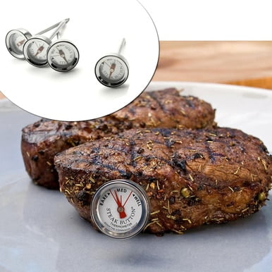 4-Pack Steak & Poultry Barbeque Grilling Button Thermometers Stainless Steel