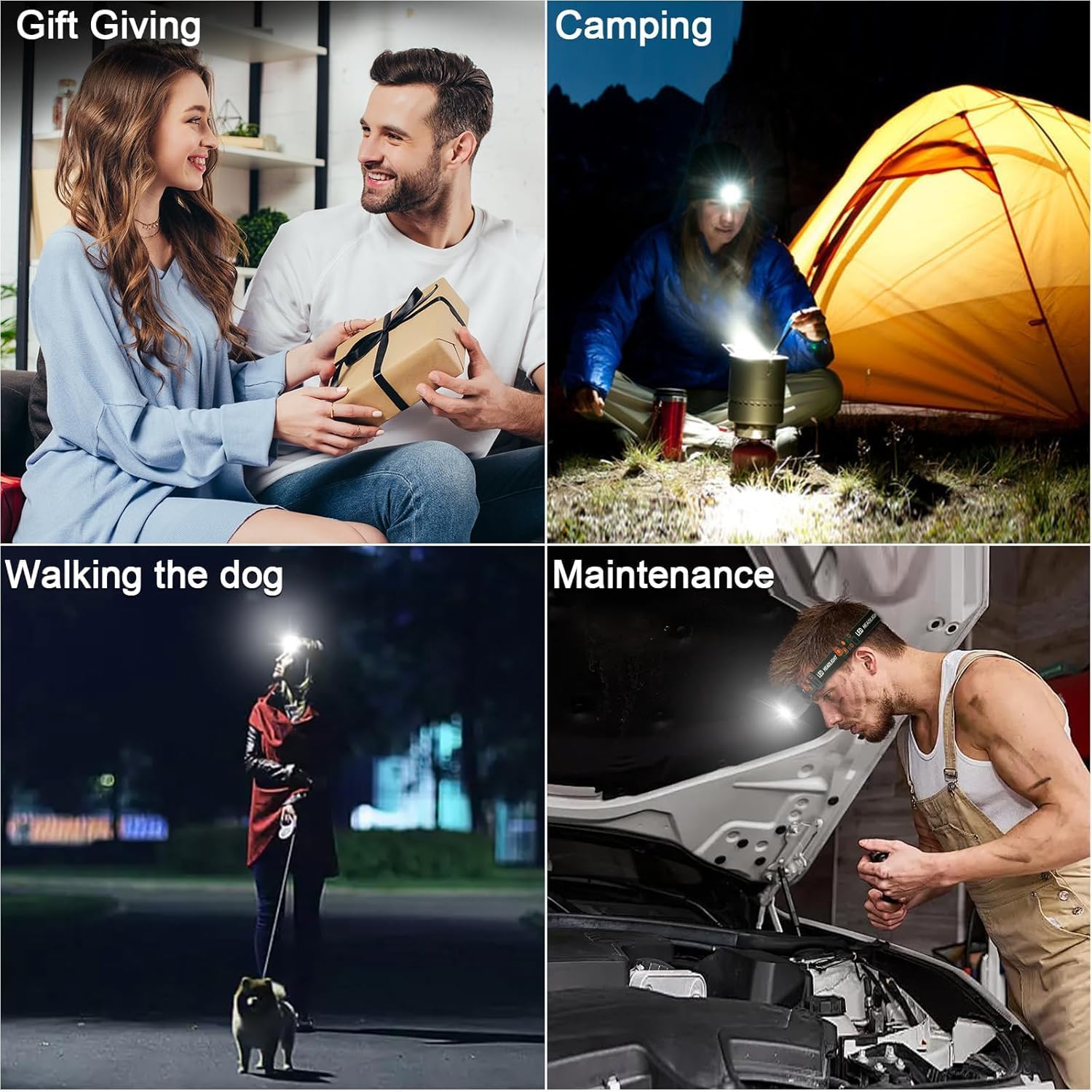 Rechargeable Headlamp Flashlight 3-Pack, 2000 Lumen Super Bright LED Headlight with Red Light, Motion Sensor for Adults Kid, Waterproof Lightweight Head