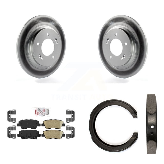 Transit Auto Rear Disc Coated Rotors Ceramic Pads and Parking Brake Shoes Kit for Car 2016 Kia Optima SX SXL Limited with GAS engine with Electric KGA-106427