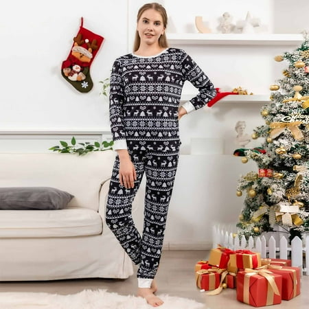 

women Christmas pajamas for family matching outfits son daughter sets soft Black Matching Family Sets Christmas Casual Printed Top With Bottom Outfits Home Wear
