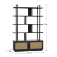 thumbnail image 2 of 5 Tier Rattan Bookshelf, 71.1 In Industrial Bookcase with Storage Cabinet & Door, 5 Shelf Bookcase with Metal Frame, Open Display Shelves, for Living Room, Bedroom, 2 of 10