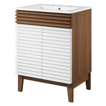 Sink Vanity Cabinet, White Walnut, Wood, Mid Century Hotel Bedroom Bathroom, Modern Contemporary HB33276