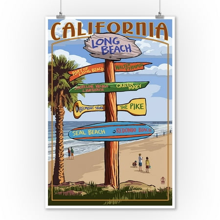Long Beach, California - Destinations Sign - Lantern Press Artwork (9x12 Art Print, Wall Decor Travel (Best California Destinations In November)