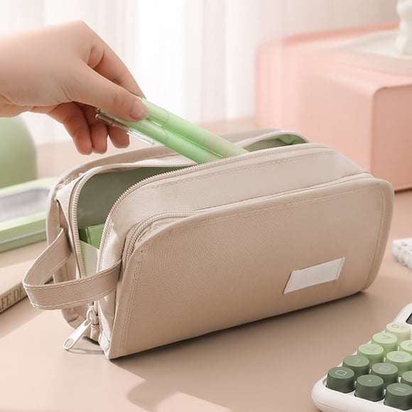 Bolsa de almacenamiento de estuche de lápices de gran capacidad | Organizador de tela Oxford multifuncional, cremallera de 2 compartimentos, se adapta a 50 bolígrafos, lona duradera, asa fácil de
