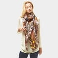 thumbnail image 3 of Orange, pink, green, taupe, blue multi colored snake skin and chain print scarf, 3 of 5