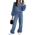 thumbnail image 2 of Hogleaql Womens Plus Size Sweatsuits Sets Long Sleeve Lounge Drawstring Sweatshirt Wide Leg Athletic Pants Solid Color Loose Fit Outfits Dressy Winter Tracksuit with Pockets 2025 Blue S, 2 of 4