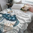 thumbnail image 5 of Fleece Blanket Sea Turtle Starfish Shell Seaweed Blankets, Soft Cozy Warm Flannel Throw Blanket, Blue Ocean Marine Life Blanket for Bed Couch Sofa,30x40In, 5 of 9