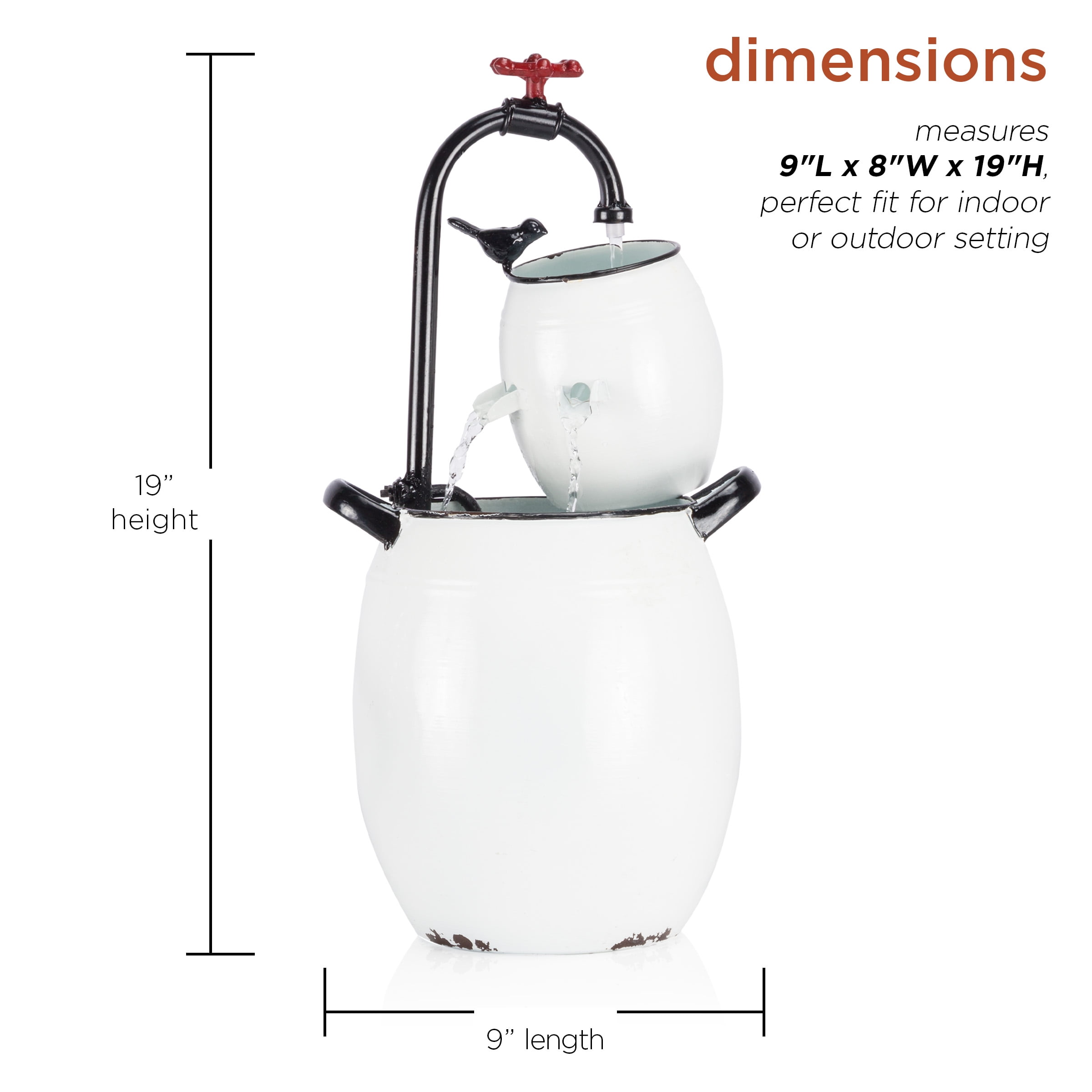 Alpine Corporation 19" Tall White Barrels & Faucet Tabletop Fountain Decoration
