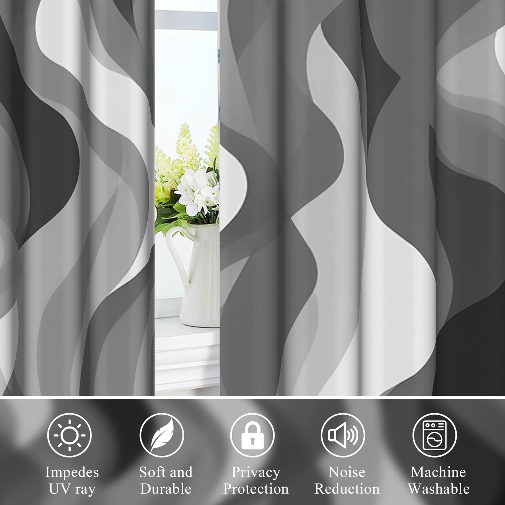 Black and Grey Blackout Window Curtains for Living Room,Thermal Insulated Curtains,52x84 Inch,Set of 2