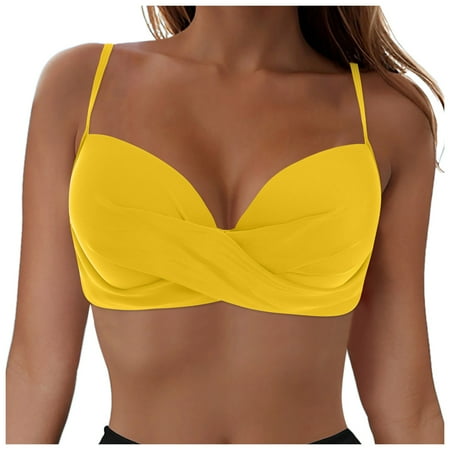 gdxvjhbj Women Underwire Bikini Top Only Push Up Swim Top Bra Swimsuit Tops Padded Bathing Suit Top (Yellow L)