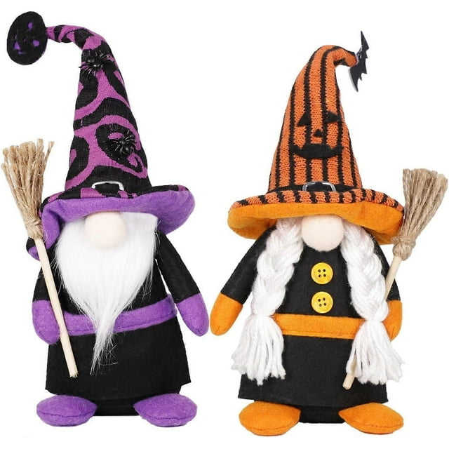 13.5 inch Tall Halloween Gnomes Plush Witch Gnome Decor 2Pcs,Handmade Dwarf Collectible Dolls for Home Kitchen Indoor Table Tiered Tray Decorations Gi
