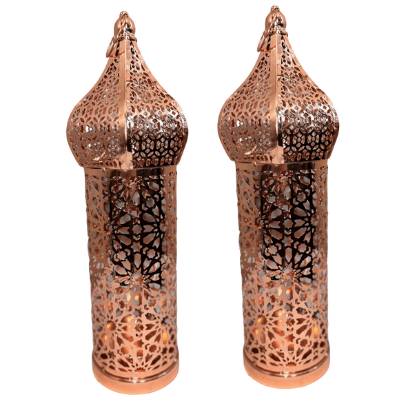 Also Sophia - Special Buy - Two (2) Eid, Ramadan Large Mosaic Lantern - Rose Gold with LED Light and Battery Operated