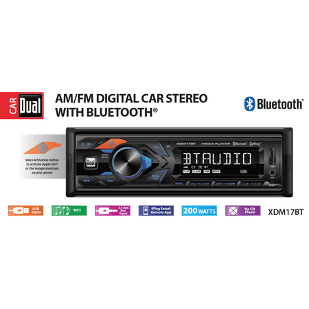 Dual Electronics XDM17BT High Resolution LCD Single DIN Car Stereo Receiver with Built-In Bluetooth, USB, MP3 Player & Siri/Google Assist