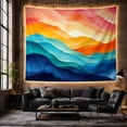 thumbnail image 6 of Flowing Sunset Bands Over Layered Waves, Calming Watercolor for Art Lovers, Color Gradient Decor, Housewarming Gift, Tapestry Wall Hanging for Bedroom and Studio, 6 of 7