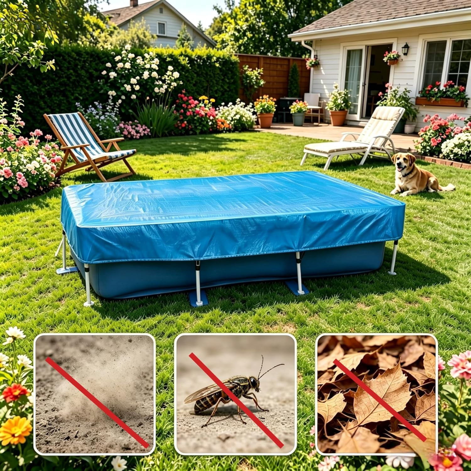 102" x 67" Rectangular Pool Covers for 8.5 ft x 5.6 ft Rectangle Frame Swimming Pools 102 X 63 Durable PE Tarpaulin Dust Proof Rain Proof Garden Outdoor