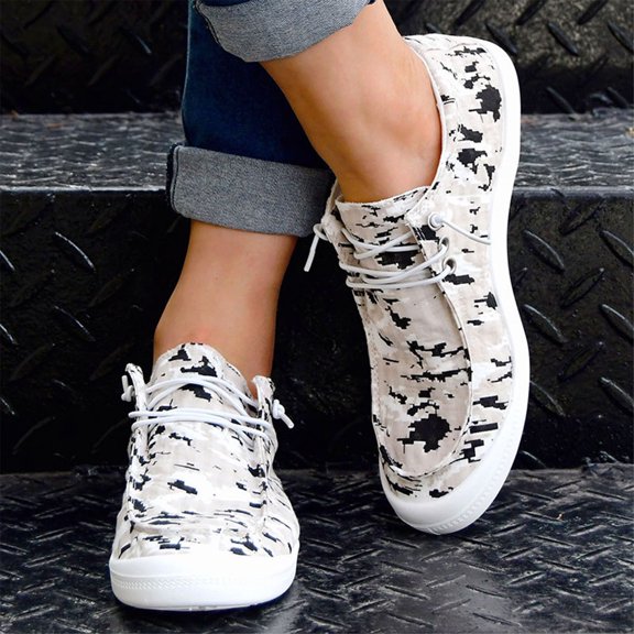 Low Top Camouflage Canvas Casual Sneakers for Women Soft Flat Rubber Sole Breathable Everyday Summer Footwear