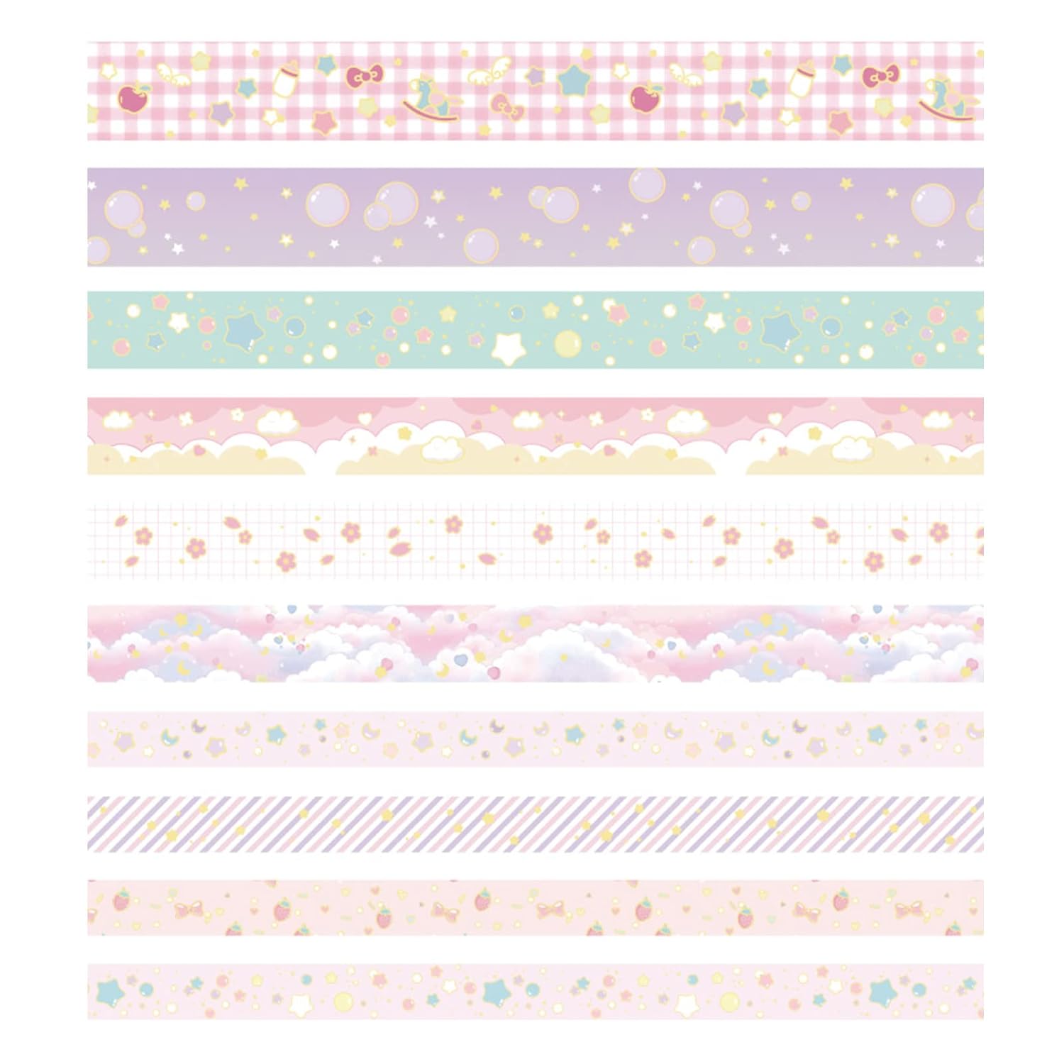 Creative Washi Tape Set Gold Foil Print Decorative Masking Tapes for Arts, DIY Crafts, Journals, Planners, Scrapbook, Wrapping