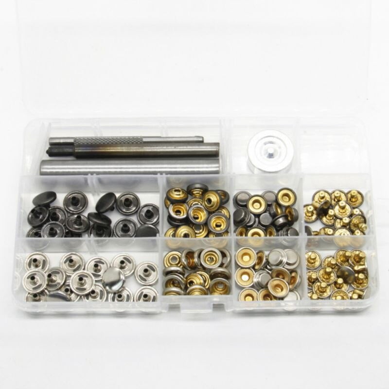 Pure Brass Button Kit Snap Buttons Fastener Installation Press Studs with Fixing Tools for Leather Coat Down Jacket 140 Sets