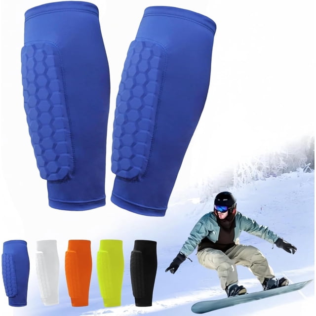 Pair Pack: Ski Shin Guards & Shin Pads — Calf Compression Sleeves with Honeycomb Padding — Suitable for Children, Teens, and Adults; Breathable, Lightweight Sports Protective Gear