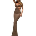 thumbnail image 1 of Txlixc LAdidas Hollow bodycon dress, Summer Women #39;s Solid Low neck sin mangas back stranded Beach dress Txlixc moda, 1 of 4