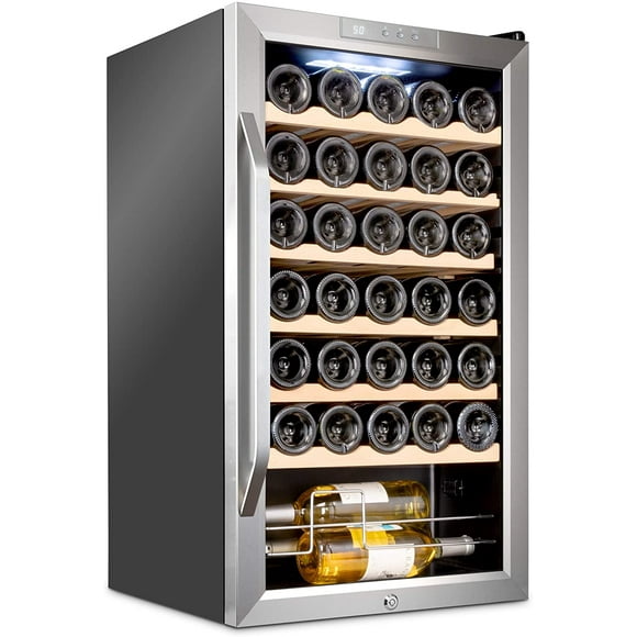 Ivation 34 Bottle Freestanding Wine Refrigerator W/ Lock, Silver