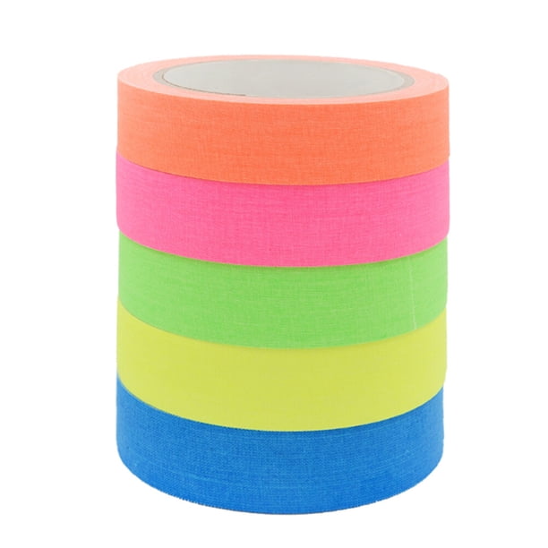 5 rollos de cinta de algodón UV fluorescente autoadhesiva que brilla en la oscuridad cinta luminosa (amarillo verde azul naranja rosa)