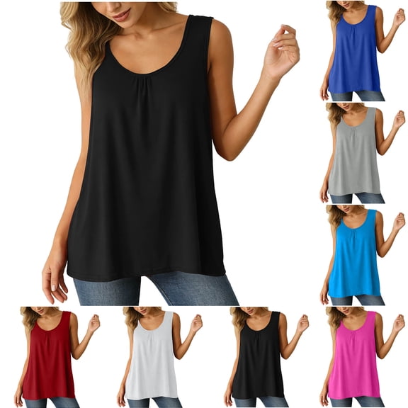 Admvng Womens Casual Comfortable Solid Sleeveless Round Neck Flowy Plus Size Tank Top,Size XL-6XL