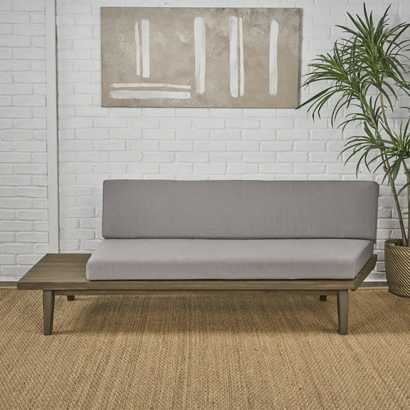 Noble House Burton Indoor Acacia Wood Left Sided Sofa, Grey