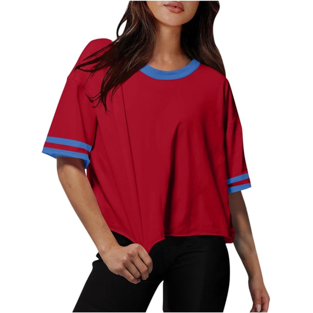 Camisetas Sobredimensionadas para Mujeres Gota Hombro Cuello Redondo Cultivo Top de Entrenamiento, Blusa de Verano Casual para Diario Y Fitness