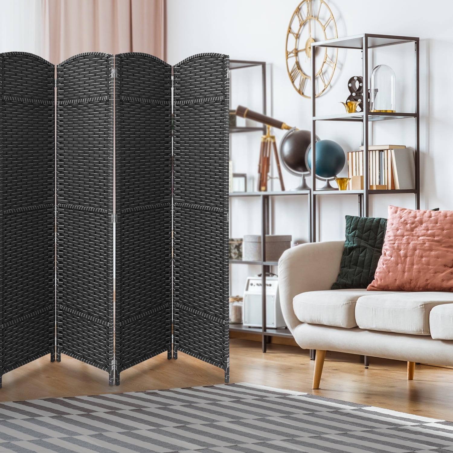 Room Divider Privacy Screen, 6 ft. Tall Extra Wide Foldable Panel Partition Wall Divider, Double Hinged Room and Folding Privacy Screens Gray/White