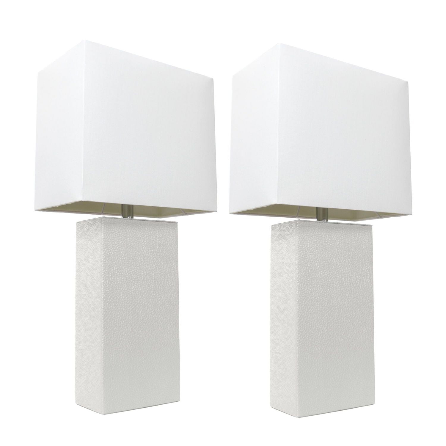 Pack de 2 lampes de table modernes en cuir avec abat-jour en tissu blanc, Elegant Designs