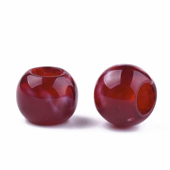 BD866 - 75 pcs Red Smooth Gemstone Style Acrylic Ball Spacer Beads - 12mm - Large Hole: 5.5mm - Fits European Cords and Paracord!