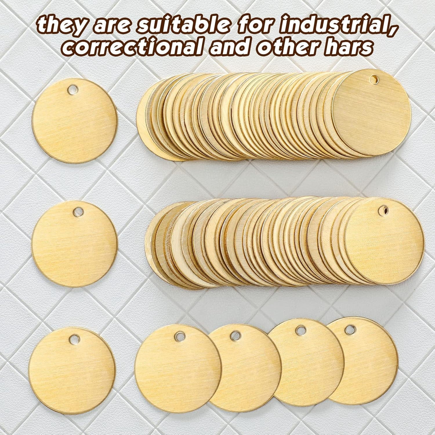 50 Pcs Round Brass Tags, 1-1/4 Inch Diameter, Gold Blank Metal Stamping Key Brass Tags with Hole Engraving for Pets, Dogs, Plants, Doors