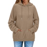 Fantaslook Womens Hoodies Casual Long Sleeve Waffle Pullover Tops Oversized Hooded Sweatshirts with Pocket