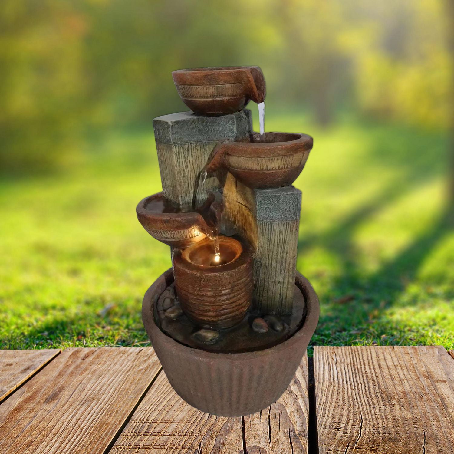 Angelo Décor 17-Inch Tazze Patio Deck Fountain with Energy-efficient Pump and LED Lighting