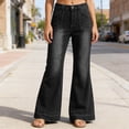 thumbnail image 3 of Wide Leg Jeans Woman 2026 Trendy Washed Blue Flared Bootcut Denim Pants with Pockets Palazzo Jeans Streetwear, 3 of 7