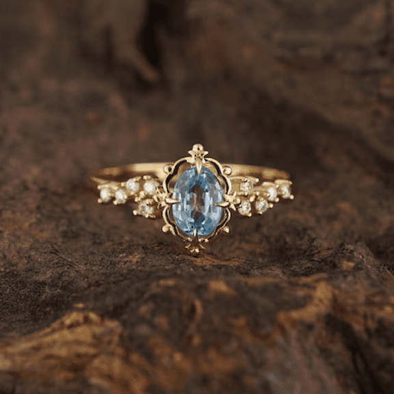 Vintage Blue Topaz Engagement Ring in 14k Yellow Gold vermeil - Dainty Proposal Ring - Gift For Her