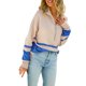 thumbnail image 2 of VISgogo Mujer Otoño Invierno Jersey de Punto Manga Larga Solapa Cremallera Patchwork Sudadera VISgogo moda, 2 of 9