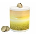 thumbnail image 1 of Yellow Piggy Bank, Rice Field Farm and Sunset Countryside Agriculture Sun Rays Evening Cloudscape, Ceramic Coin Bank Money Box for Cash Saving, 3.6" X 3.2", Yellow Beige, by Ambesonne, 1 of 4