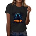 thumbnail image 3 of Oplxuo Halloween T Shirts for Women Spooky Skeleton Graphic Short Sleeve Crew Neck Tees 2025 Funny Pumpkin Print Tunic Tops, 3 of 4