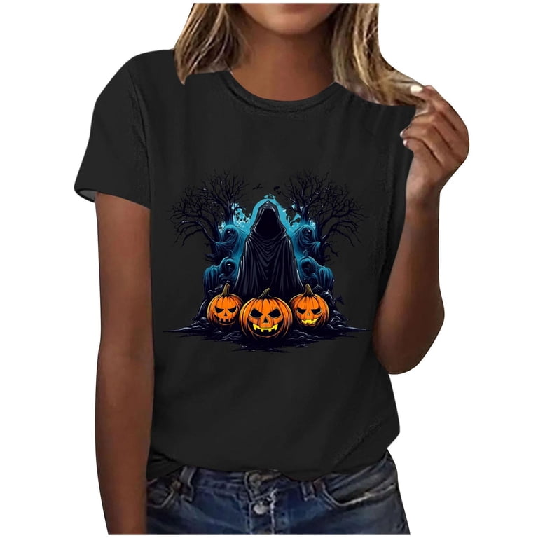 Skull Graphic Tee For Women - Purple Gothic Funny Short Sleeve T-Shirt, XX-Large