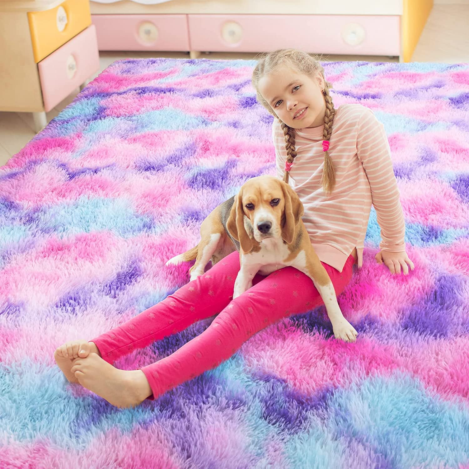 Lochas Super Soft Rainbow Area Rugs Colorful Carpet Plush Rug for Living Room Bedroom Kidroom Fluffy Mat, 5'x8'