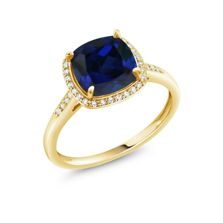 8m Sapphire - 2.50 Ct Cushion Blue Simulated Sapphire 10K Yellow Gold Ring