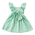 thumbnail image 2 of Hrsba Casual Sleeveless Dress for Girls,1-6 Years Summer Girls' Sweet Bow Striped Flying Sleeve Suspender Dress,Kids Summer Dress,Green ,120, 2 of 5