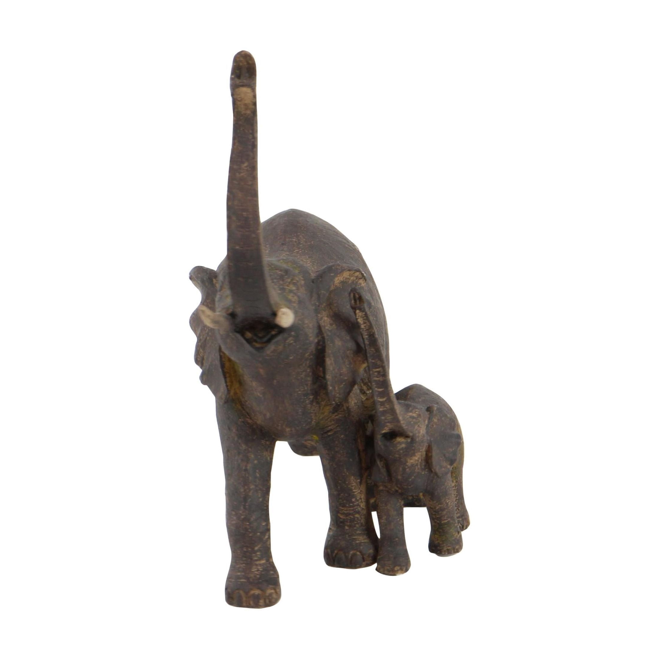 11" x 11" Brown Polystone Elephant Sculpture, by DecMode